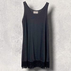 J.Valdi Luxury Beach coverup swim resort wear women's fringe black tank style M